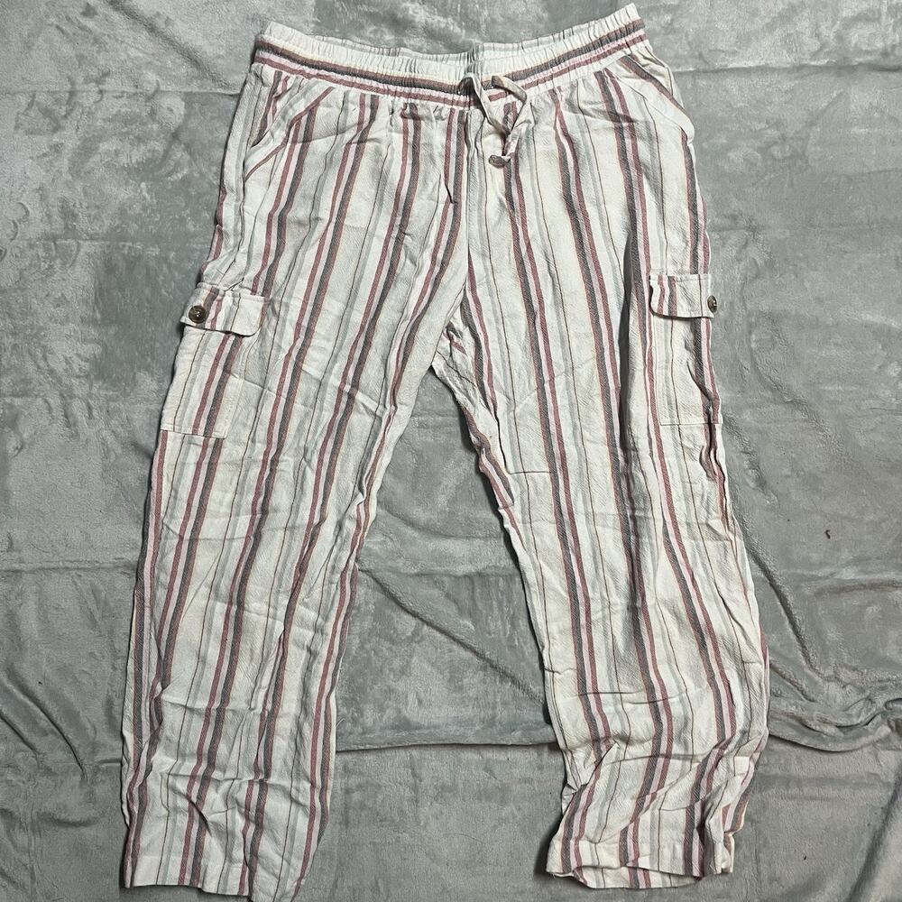 WOMENS MARISSA OLIVIA 55% LINEN STRETCH WAIST STRIPED PANTS SIZE XL INSEAM